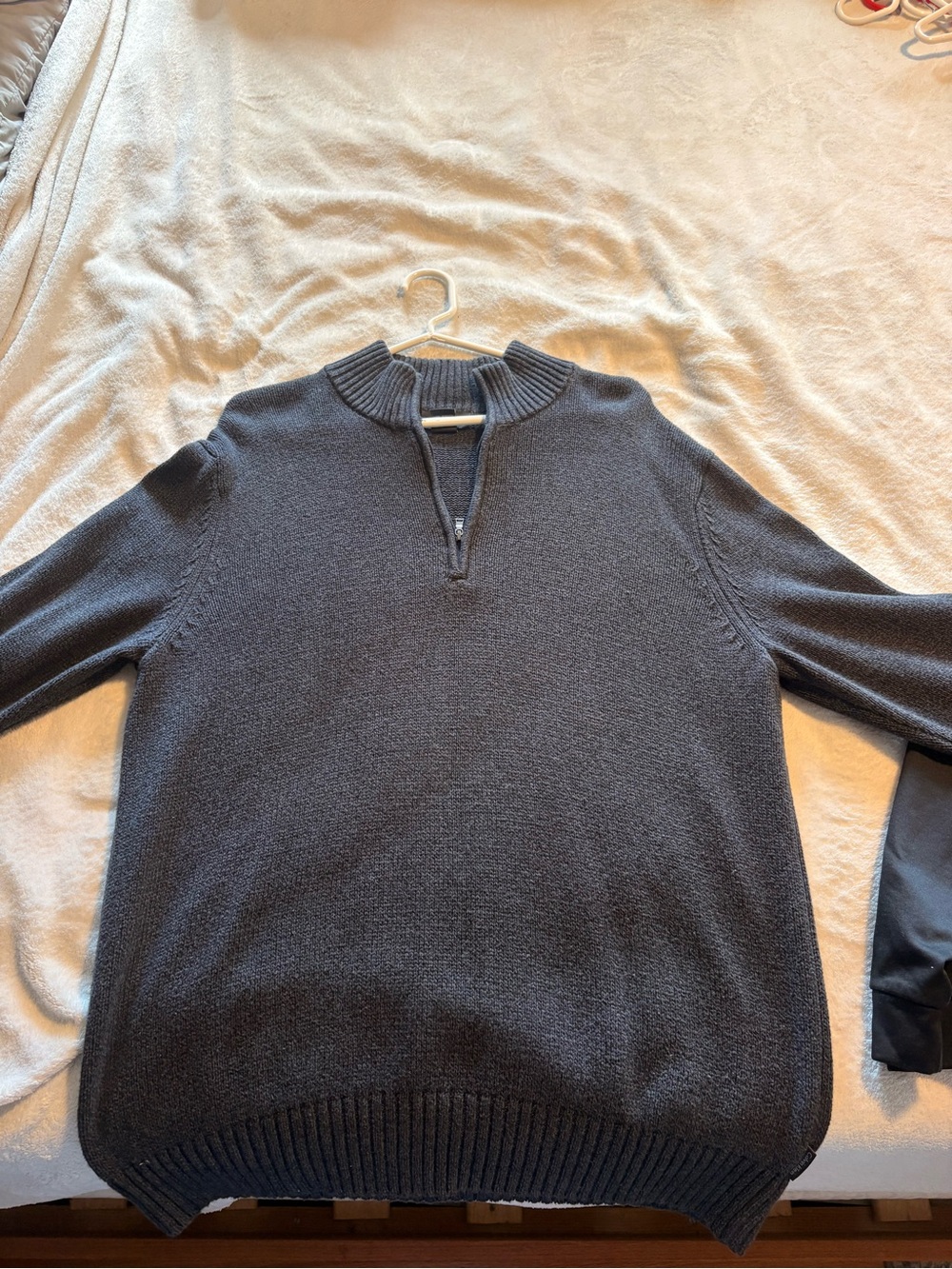 Calvin Klein Lg Men's Quarter-Zip Knit Sweater - Charcoal